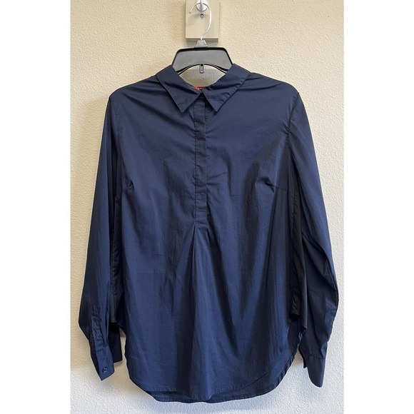 Universal Standard Navy Blue Elbe Popover Blouse Long Sleeve Size S/14 - Picture 7 of 10